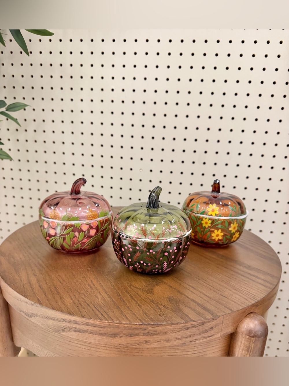 Target Bullseye's Glass Trinket box - set of 3 pumpkins Orange, Pink, Green